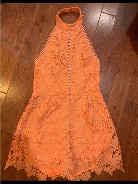 She + Sky Peach Lace Halter Romper